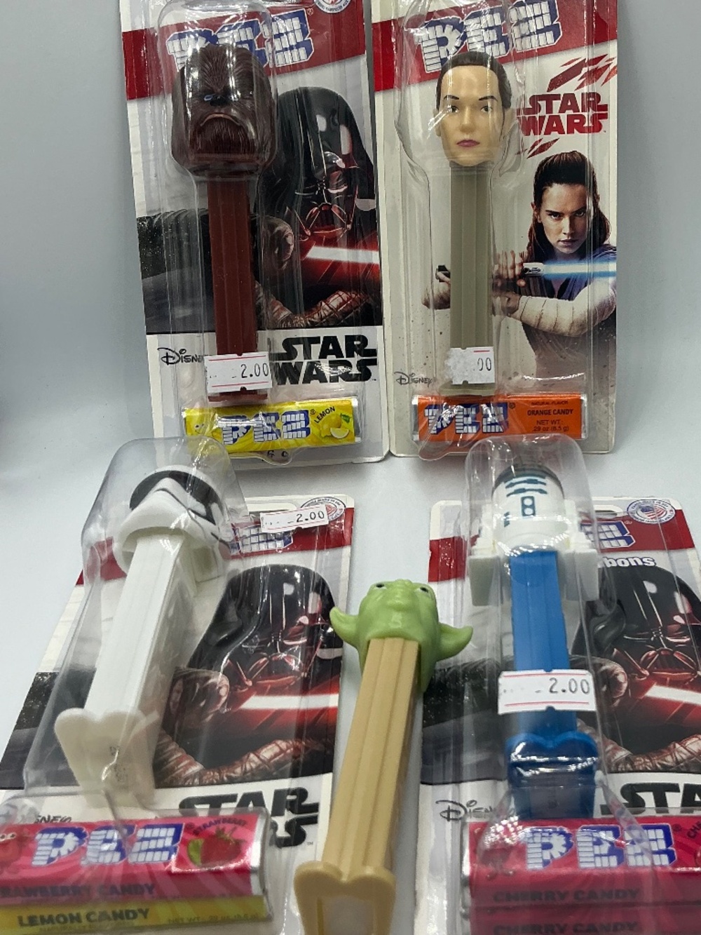 Star Wars PEZ Dispenser Lot 5 Chewbacca, Rey, Stormtrooper, Yoda, R2D2